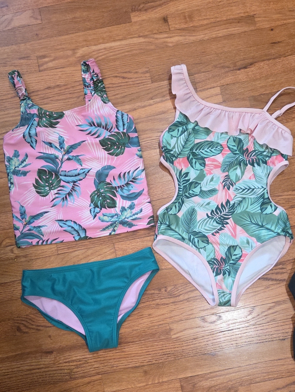 Tropical Pink & Green Girls' Swimsuit Set